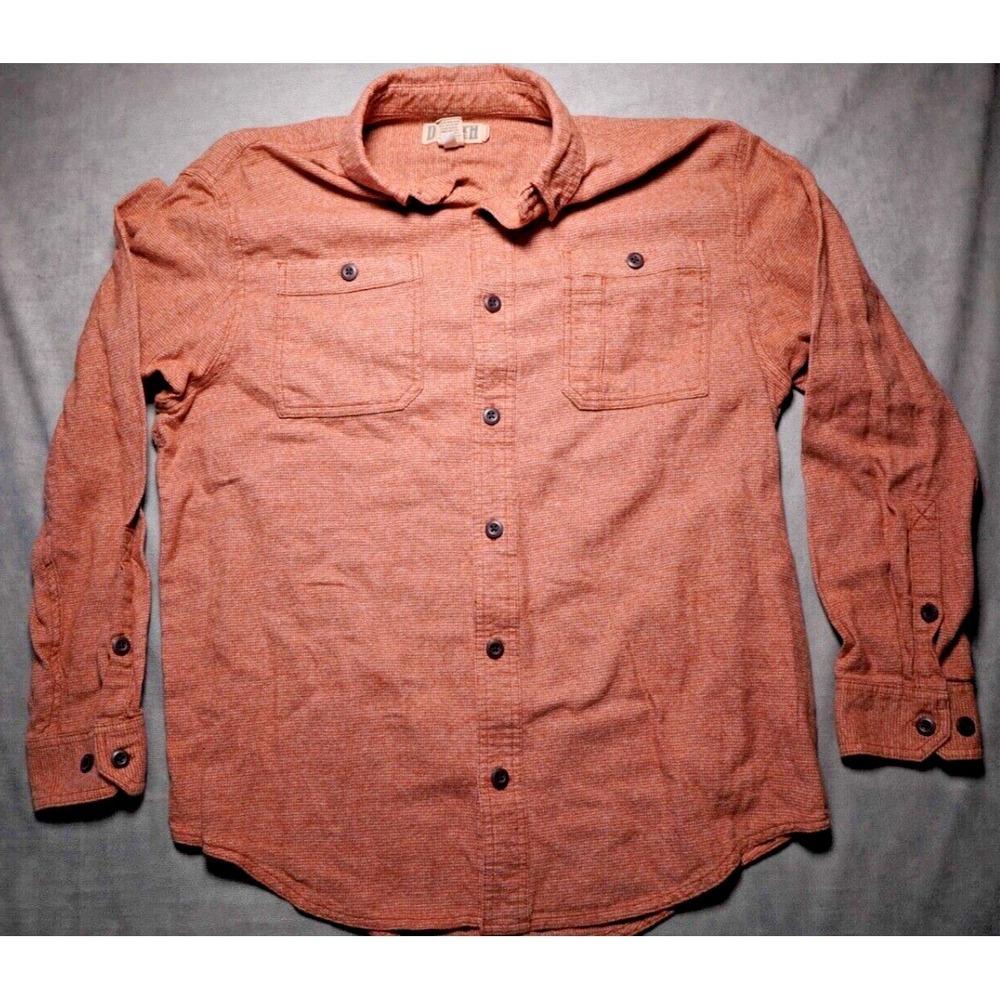 Duluth‎ Trading Mens Orange Shirt Large Cotton Button Up Pockets